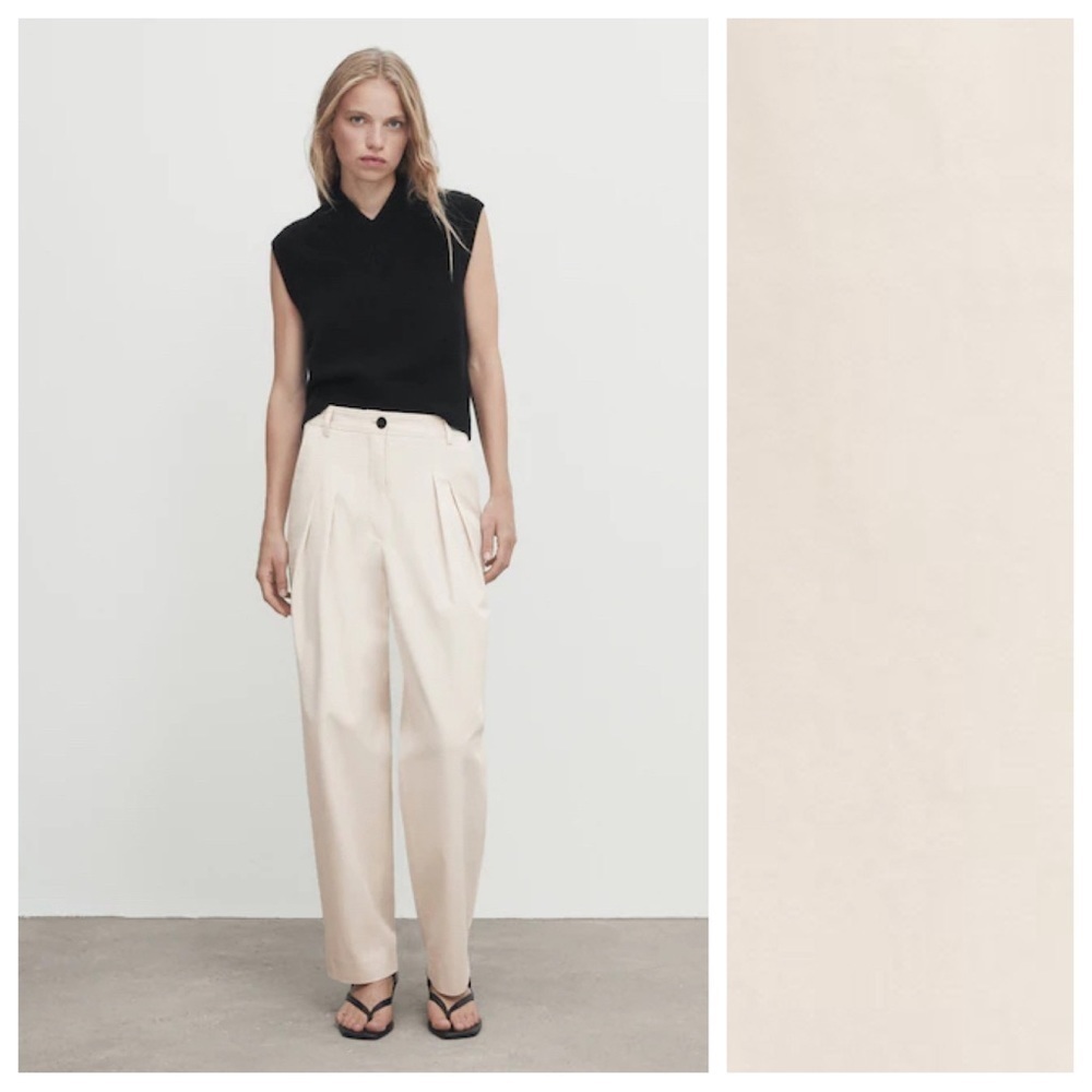 NWT. Massimo Dutti Cream Cotton Twill Pants with Double Darts. Size 6.